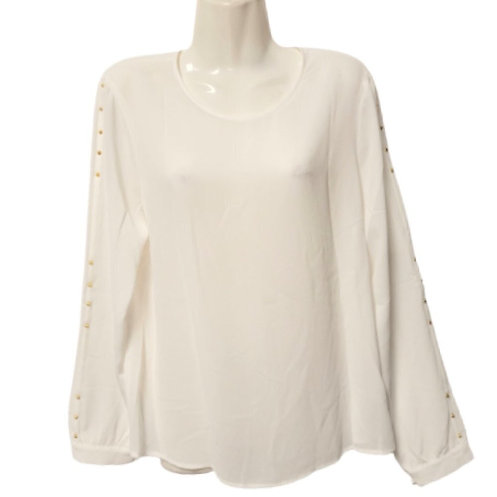 Vex White Long Sleeve Blouse Top with Gold Buttons- Various Sizes- NWT